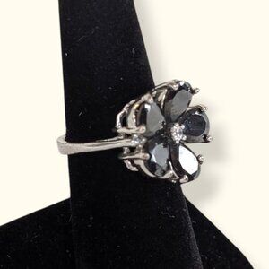 V. Black Glass Floral Ring